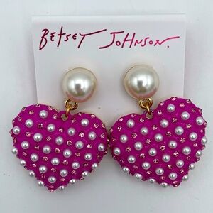 Betsey Johnson Pink & White Heart Post Earrings NWT